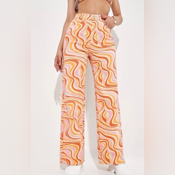 Multicolor Pastel Swirl Wide Leg Jeans - Picture 2 of 2